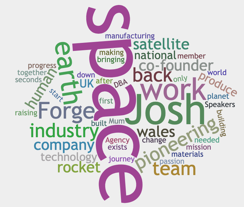 Wordcloud generated from Josh's bio 