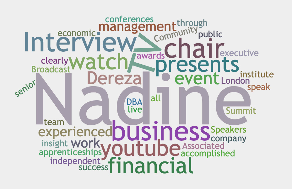 Wordcloud generated from Nadine's bio 