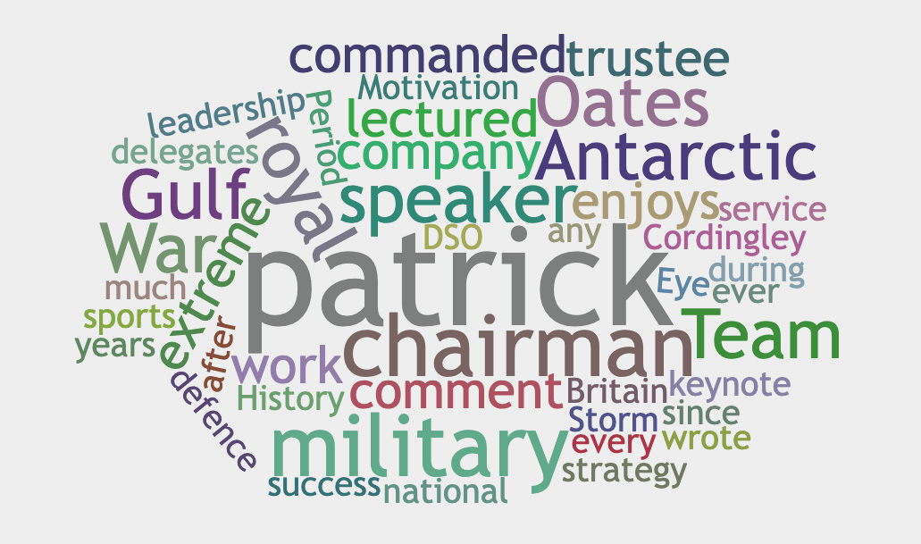 Wordcloud generated from Patrick's bio 