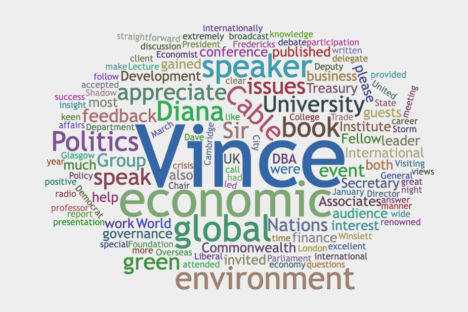 Wordcloud generated from Sir Vince's bio 